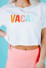 Load image into Gallery viewer, Lavish Slumbers Colorful Array Graphic White VACAY Crop Top