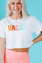 Load image into Gallery viewer, Lavish Slumbers Colorful Array Graphic White VACAY Crop Top