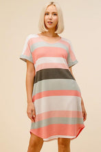 Load image into Gallery viewer, Lavish Slumbers Peachy Keen Ribbed Striped Lounge Dress W/ Pockets 