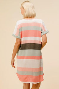 Lavish Slumbers Peachy Keen Ribbed Striped Lounge Dress W/ Pockets 