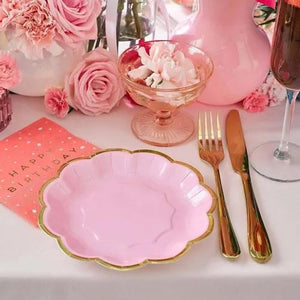 Lavish Slumbers Rosy Pink Gold Trim Party Plates