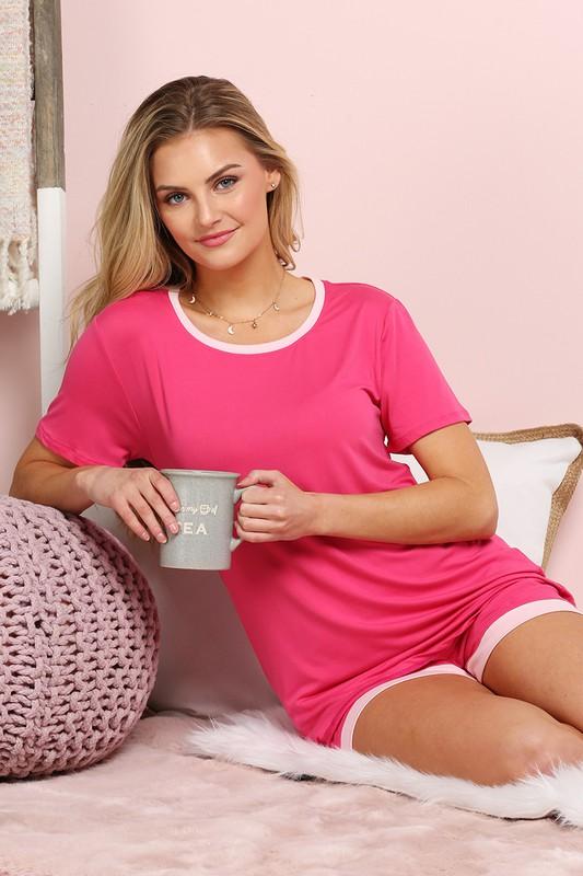 Lavish Slumbers Pink Rose Relaxed Fit Crew Tee and Short Set